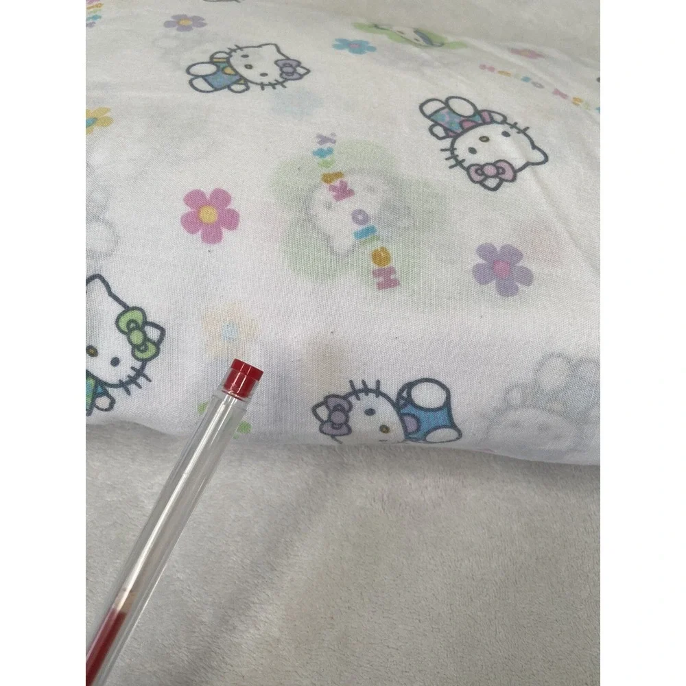 Vintage HELLO KITTY Twin Sheet Sanrio Pastel Flower Fitted Sheet Pink Blue